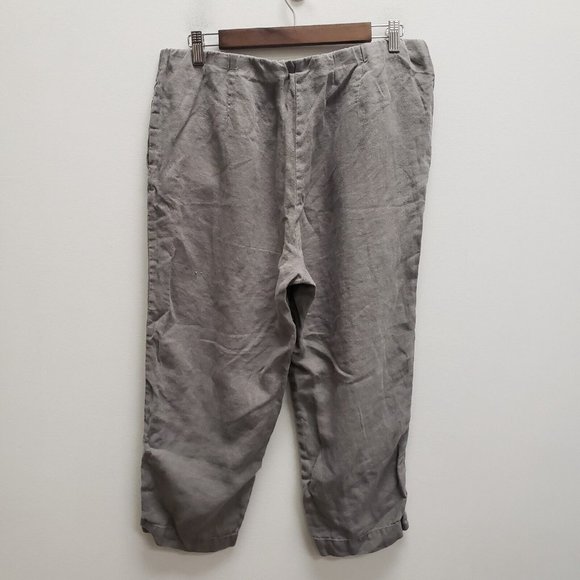J Jill Womens Love Linen Pull On Pants Size M Gray High Rise Straight Leg Pocket - Picture 2 of 10